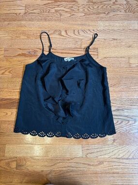 Black Ruffle Front Spaghetti Strap Tank - , Women's Top